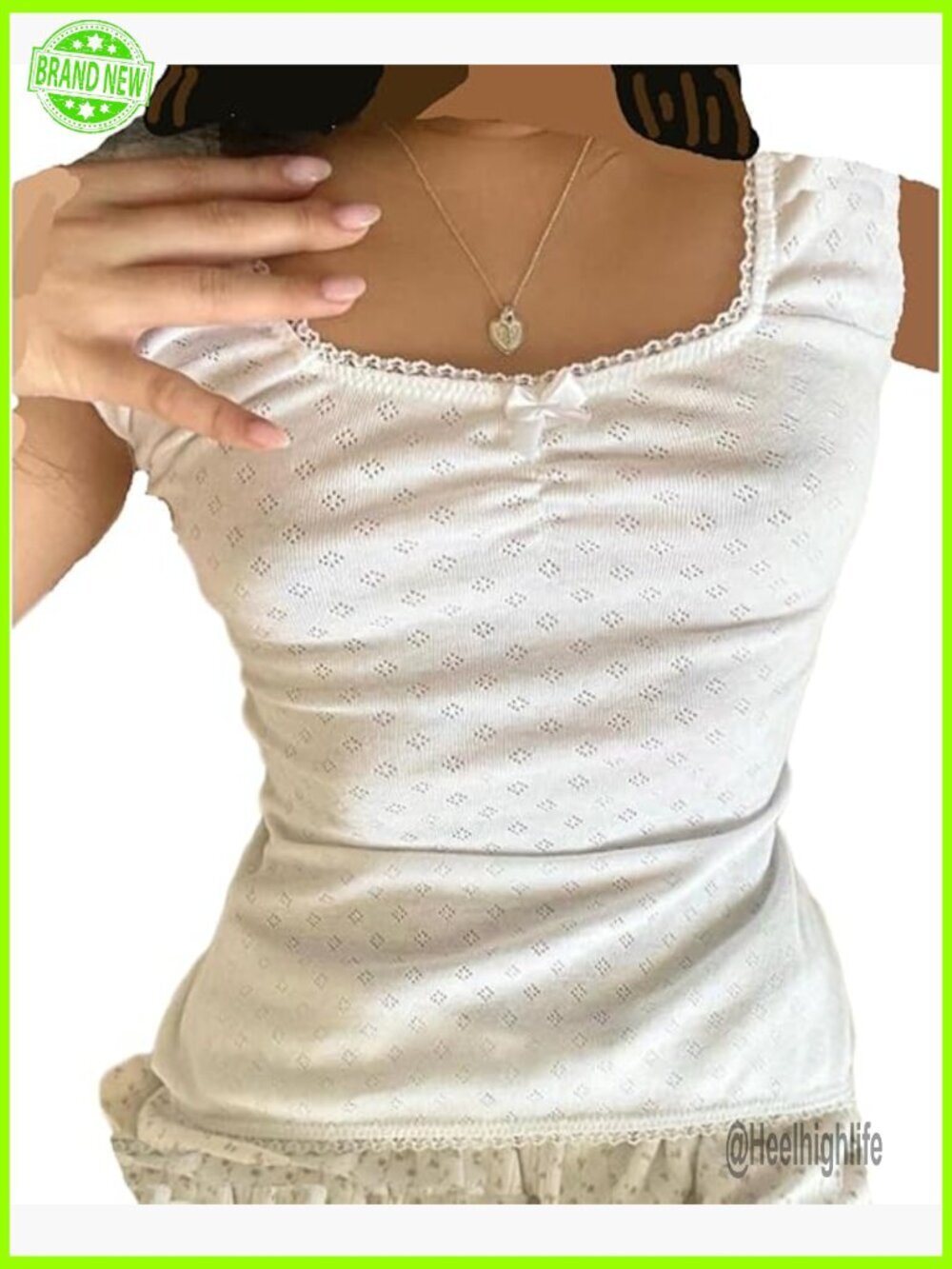 Y2K Fairy Cottage Crop Top Lace Trim Bow Square Collar Short Sleeve Tee
